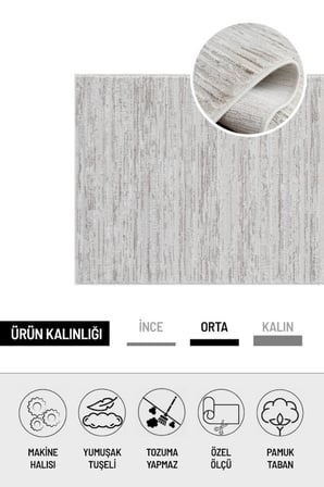 Pamuk Tabanlı Modern Tasarımlı  Sisal Çizgili Bej Renk Halı