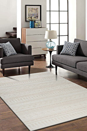 Modern Geometrik Tasarımlı Jüt Dokuma Loop Sisal Bej Halı