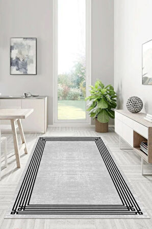 Sadelikte Derinlik Gri ve Siyahın Buluştuğu Halı- Kaymaz Taban