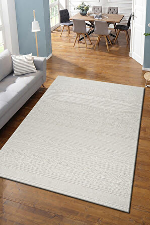 Modern Geometrik Tasarımlı Jüt Dokuma Loop Sisal Krem Renk Halı