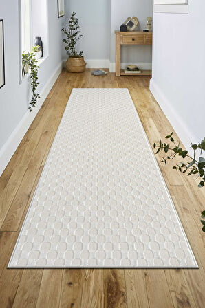 Pamuk Tabanlı Modern Tasarımlı  Sisal Dama Krem Renk Halı