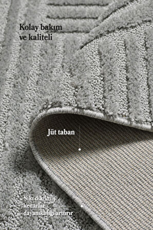 Yumuşak Peluş Tüylü İskandinav desenli Kabarık Bukleli Gri Renkli Halı