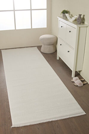 Modern Tasarımlı Salon  Mutfak  Koridor halısı  Düz Saçaklı Krem Renkli