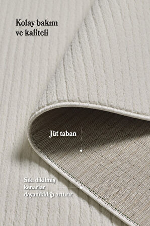 Modern Tasarımlı Salon  Mutfak  Koridor halısı  Düz Saçaklı Krem Renkli