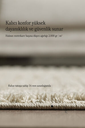 Yumuşak Peluş Tüylü İskandinav desenli Kabarık Bukleli Bej Renkli Halı