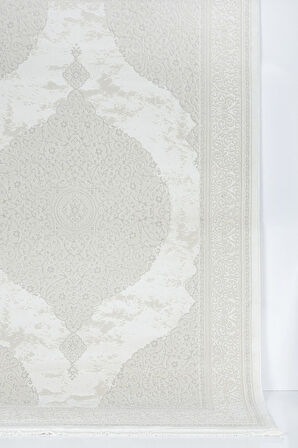 Central Medallion Modern Tasarımlı Pamuk Tabanlı Salon - Oturma Odası  Krem Renk Halı