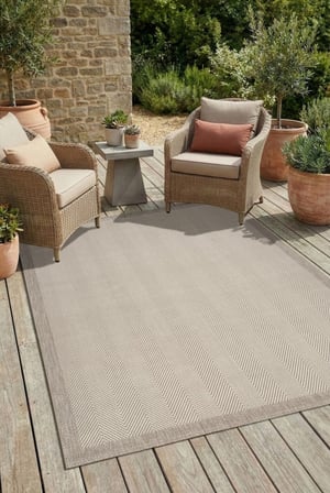 Çerçeveli Bohem Dokunuşlu Doğal Tonlarda Modern Sisal Bej - Krem Renk Halı