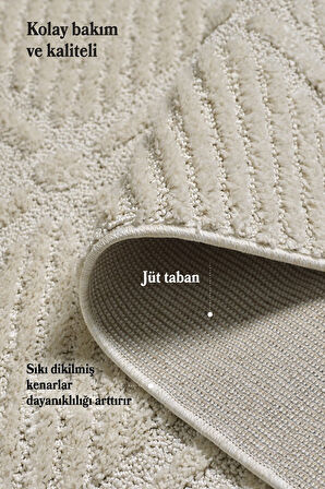 Yumuşak Peluş Tüylü İskandinav desenli Kabarık Bukleli Krem Renkli Halı