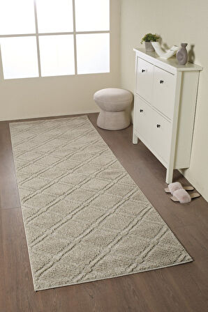 Yumuşak Peluş Tüylü İskandinav desenli Kabarık Bukleli Bej Renkli Halı