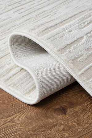 Pamuk Tabanlı Modern Tasarımlı  Sisal Çizgiili Krem Renk Halı