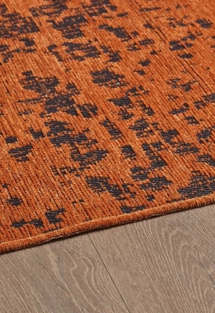 Bohem Tarz Geometrik Desenli Pamuk Taban Turuncu Renk Şönil Kilim