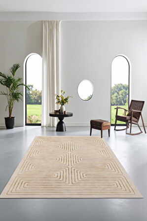 Zeminde Bir Labirent Simetrik Çizgili Modern Kaymaz Taban Halı