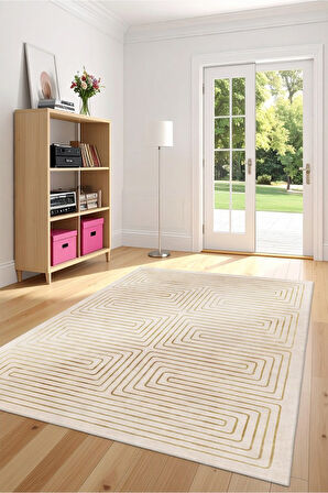 Zeminde Bir Labirent Simetrik Çizgili Modern Kaymaz Taban Halı