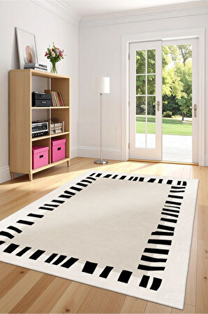 Zeminde Çerçeve Sanatı Asimetrik Kenarlıklı Modern Kaymaz Taban Halı