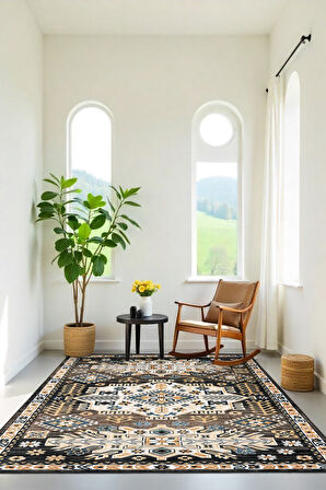 Salonunuza Kültürel Bir Dokunuş Geometrik ve Floral Desenli Kaymaz Taban Halı