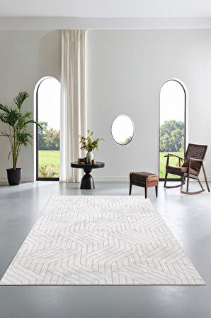 Minimalizmin Dinamiği Gri ve Beyazın Dansı Yıkanabilir Kaymaz Halı