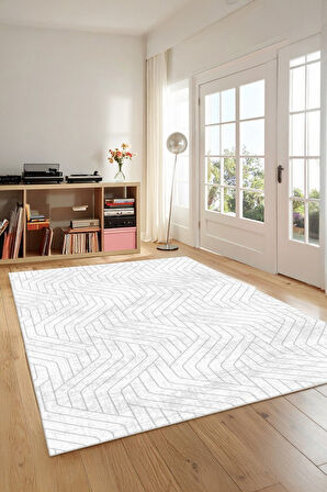 Minimalizmin Dinamiği Gri ve Beyazın Dansı Yıkanabilir Kaymaz Halı