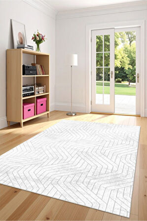 Minimalizmin Dinamiği Gri ve Beyazın Dansı Yıkanabilir Kaymaz Halı