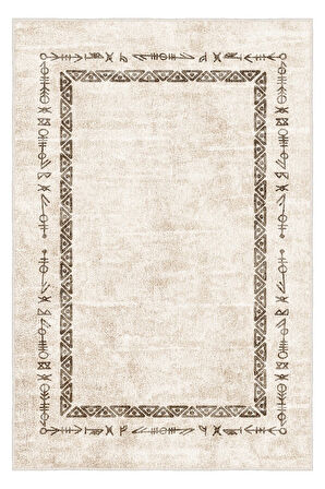 Zeminde Geleneksel İzler  Geometrik Motifli Bej Renkli Kaymaz Taban Halı