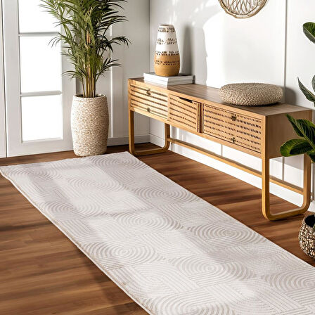 Kabartmalı Yumuşak Karo Desenli İskandinav Bohem Tarzı Halı Bej tonlarında