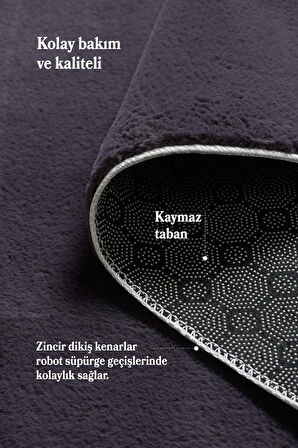 Modern Saçaklı Kaymaz Taban Tavşan Tüyü Kolay Temizlenebilir Yıkanabilir Salon Oturma Odası Yolluk Mutfak Halısı Gri Renk