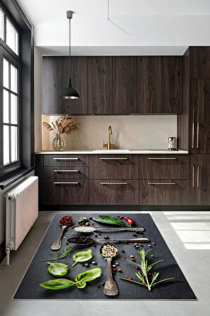 Lezzetle Gelen Stil Mutfakta Şıklığın Yeni Yolu Baharat Temalı Dekoratif Kaymaz Taban Halı