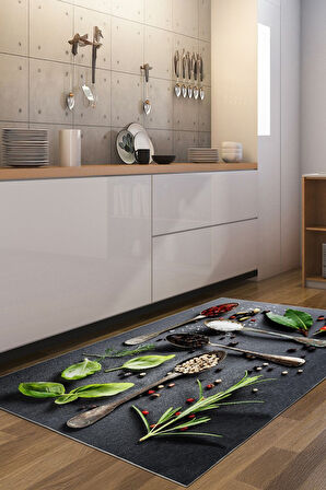 Lezzetle Gelen Stil Mutfakta Şıklığın Yeni Yolu Baharat Temalı Dekoratif Kaymaz Taban Halı