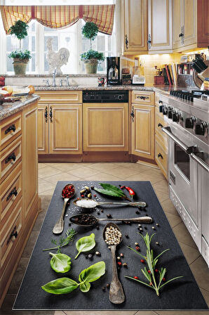 Lezzetle Gelen Stil Mutfakta Şıklığın Yeni Yolu Baharat Temalı Dekoratif Kaymaz Taban Halı