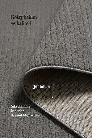 Modern Tasarımlı Salon Mutfak Koridor halısı  Düz Saçaklı Gri Renkli