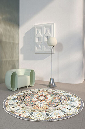 Zeminde Bir Dönüş Yuvarlak Medalyonlu Halı Tasarımı - Kaymaz Taban