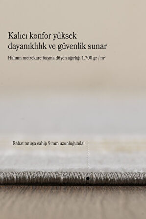 Modern Tasarımlı Pamuk Tabanlı Karo Mermer Desenli Saçaklı Altın Renkli Halı