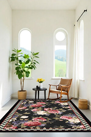 Her Adımda Bir Bahar Renkli Çiçeklerle Bezenmiş Kaymaz Taban Halı