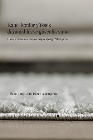 Yumuşak Peluş Tüylü İskandinav desenli Kabarık Bukleli Gri Renkli Halı