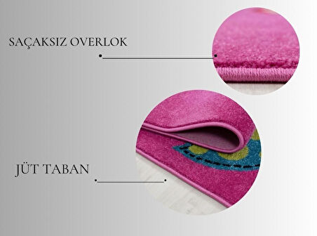 Yuvarlak Çocuk halısı sevimli yıldız desenli gri pembe