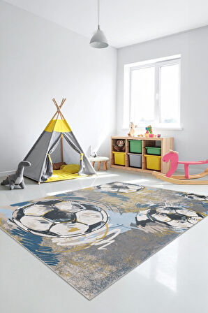 Sporla Büyüyen Hayaller İçin Futbol Temalı Yıkanabilir Kaymaz Taban Halı