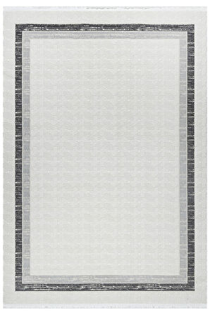 Grid Motifli Geometrik Modern Tasarımlı Pamuk Tabanlı Salon - Oturma Odası  Gri Renk Halı