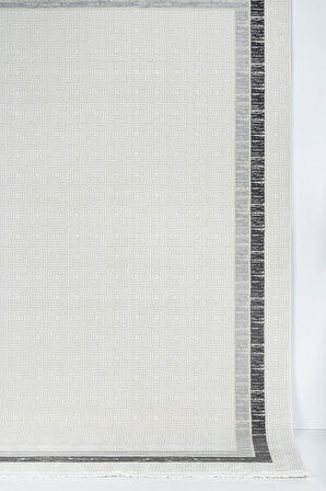 Grid Motifli Geometrik Modern Tasarımlı Pamuk Tabanlı Salon - Oturma Odası  Gri Renk Halı