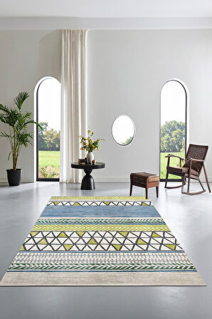 Desenlerin Dansı Geometrik Renkli Modern Renkli Kaymaz Taban Halı
