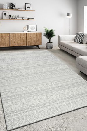 Modern Geometrik Tasarımlı Jüt Dokuma Loop Sisal Gri Renk Halı
