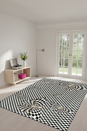 Desenlerin İçinde Kaybolan Güzellik: Optik İllüzyon Halısı Kaymaz Taban