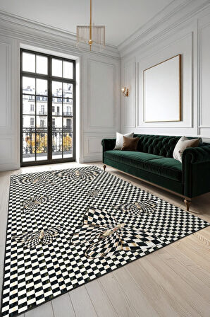 Desenlerin İçinde Kaybolan Güzellik: Optik İllüzyon Halısı Kaymaz Taban