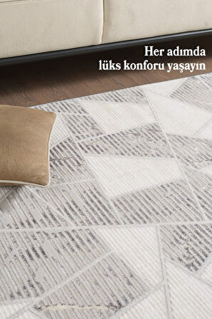 Modern Tasarımlı Pamuk Tabanlı Geometrik Desenli Saçaklı Siyah Renkli Halı
