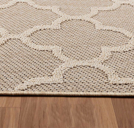 Balkon Mutfak  Teras Bahçe Dış Mekan Halısı İskandinav desenli Bej Renkli Halı