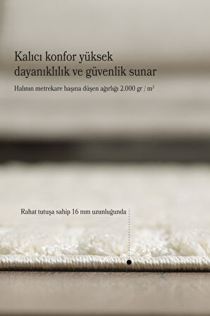 Yumuşak Peluş Tüylü İskandinav desenli Kabarık Bukleli Krem Renkli Halı