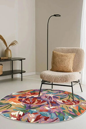 Zeminde Bir Tablo Fırça Dokunuşlu Modern Halı Tasarımı Yuvarlak Kaymaz Taban