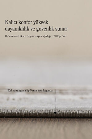 Modern Tasarımlı Pamuk Tabanlı Karo Mermer Desenli Saçaklı  Kahverengi Renkli Halı