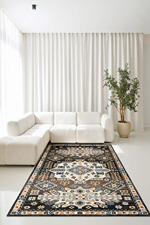 Salonunuza Kültürel Bir Dokunuş Geometrik ve Floral Desenli Kaymaz Taban Halı