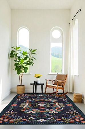 Her Adımda Bir Çiçek Her Desende Bir Kuş Sanatsal Kaymaz Taban Halı