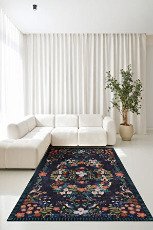 Her Adımda Bir Çiçek Her Desende Bir Kuş Sanatsal Kaymaz Taban Halı