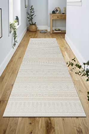 Modern Geometrik Tasarımlı Jüt Dokuma Loop Sisal Bej Halı